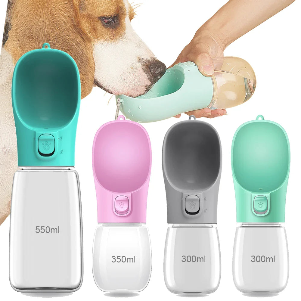 No-waste portable dog water bottle - one squeeze fills the tray, release to retract